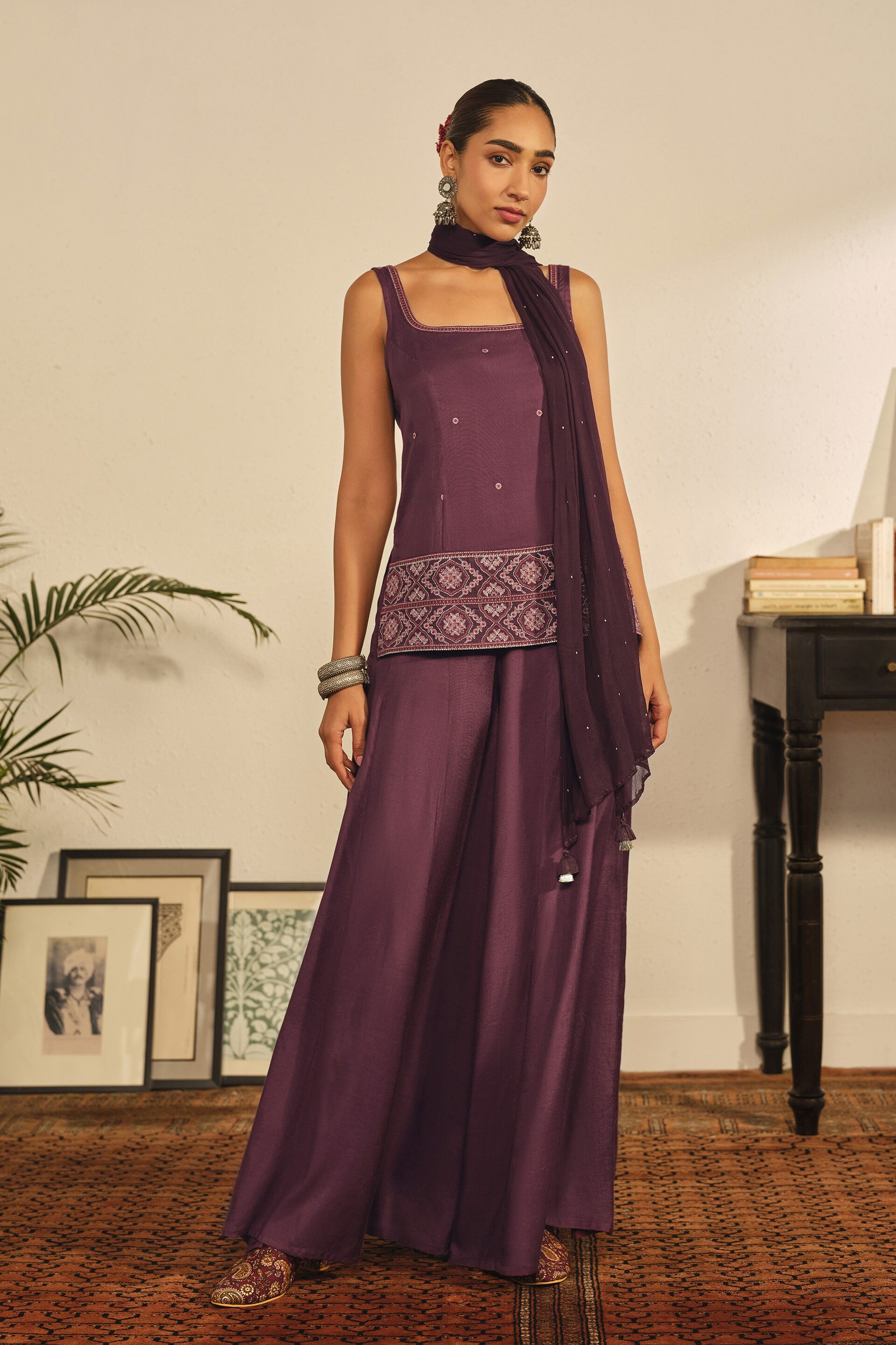 Embroidered Kurta Set in Wine